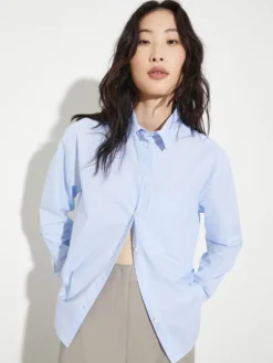 Loose-fitting poplin shirt - sky-blue