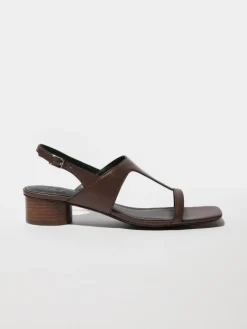 Midi-heel leather sandals - tobacco brown