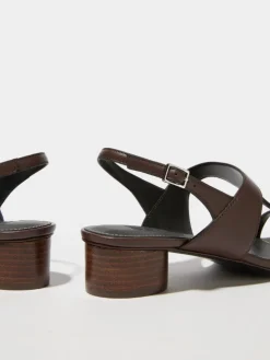 Midi-heel leather sandals - tobacco brown