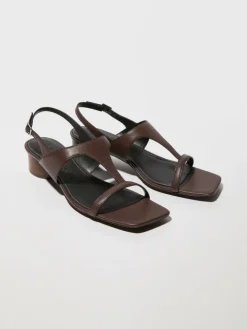 Midi-heel leather sandals - tobacco brown