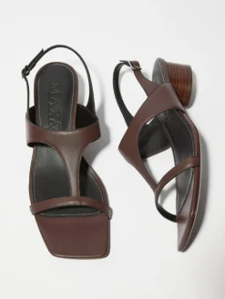 Midi-heel leather sandals - tobacco brown
