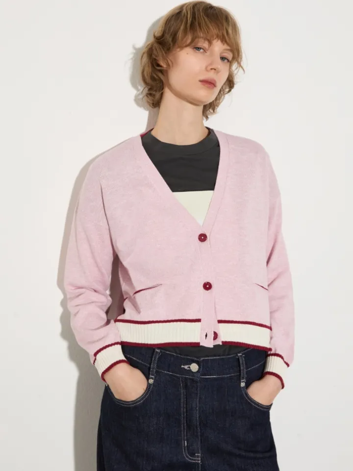 Mouliné yarn cardigan - pink