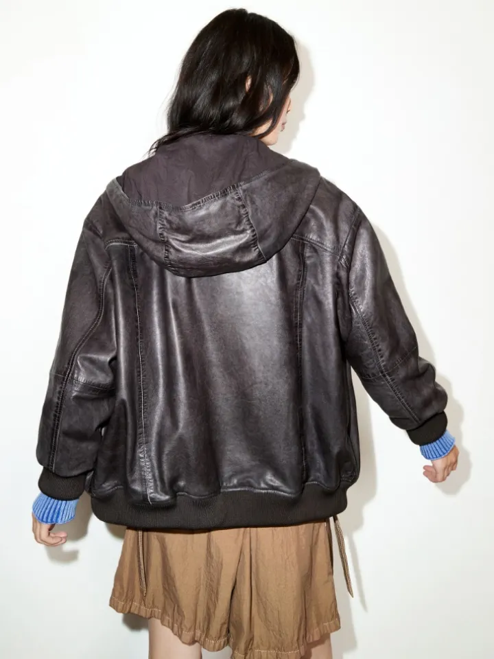 Nappa leather hoodie - brown