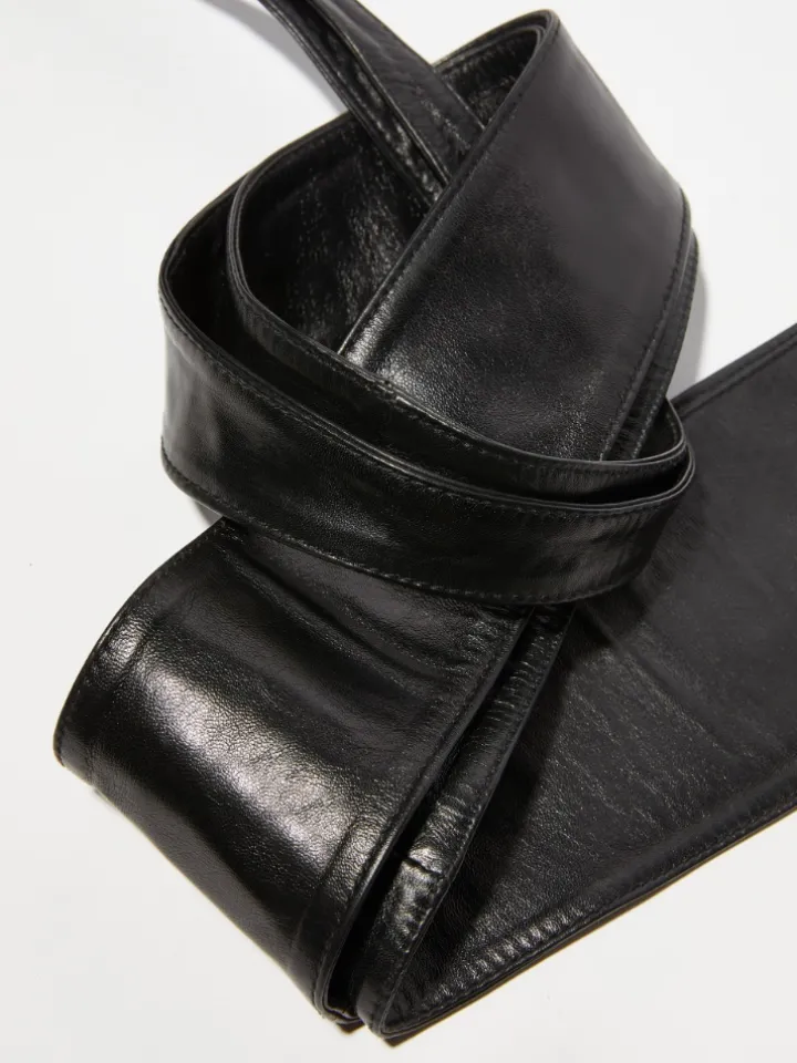 Nappa leather obi belt - black
