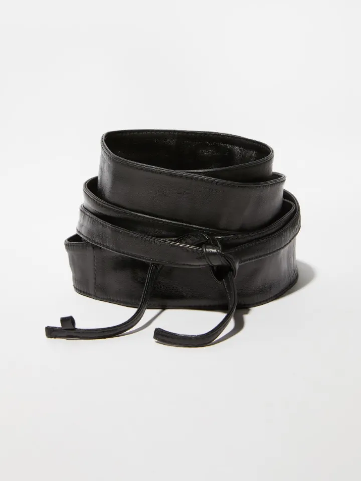 Nappa leather obi belt - black