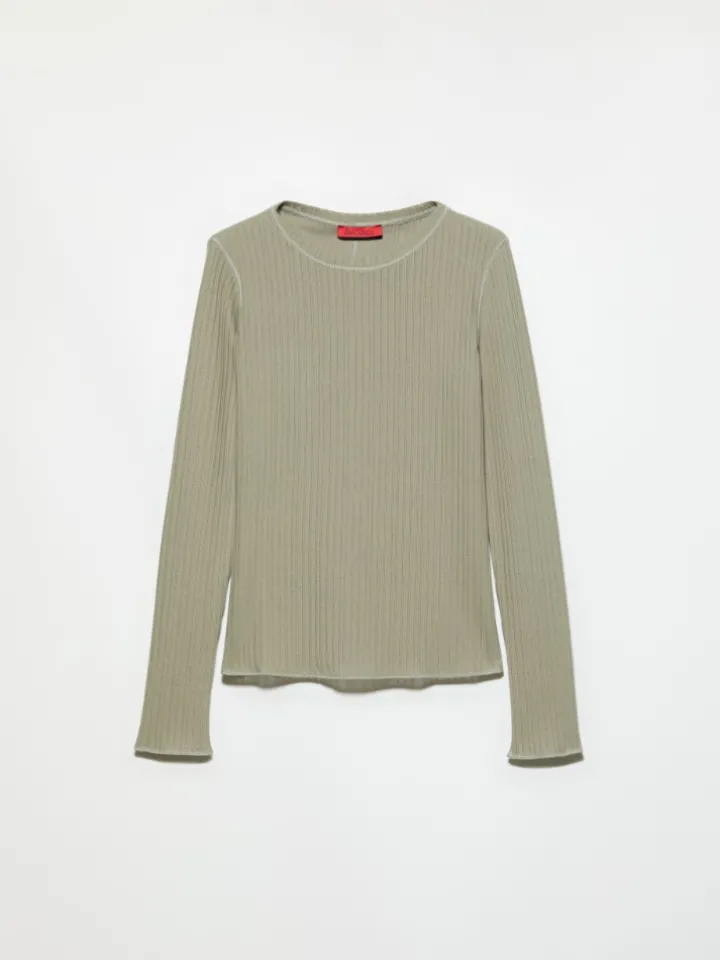 Open-knit ribbed T-shirt - sage