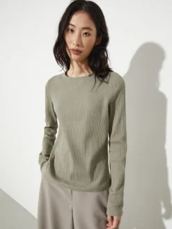 Open-knit ribbed T-shirt - sage