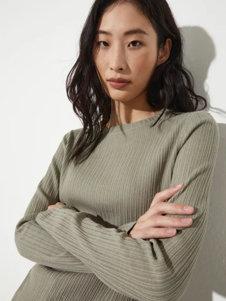 Open-knit ribbed T-shirt - sage