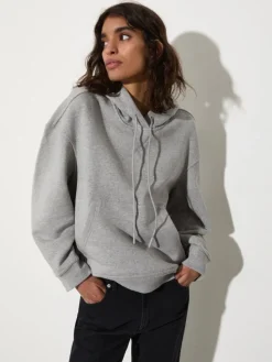 Oversized cotton-fleece hoodie - melange grey