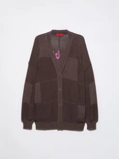Oversized embroidered cardigan - coffee