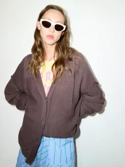 Oversized embroidered cardigan - coffee