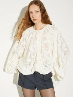 Oversized lacy jersey shirt - milk