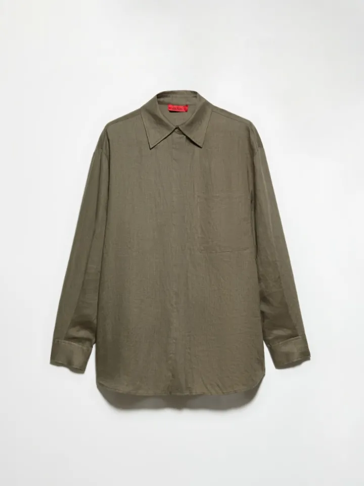 Oversized pure linen shirt - kaki
