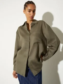 Oversized pure linen shirt - kaki