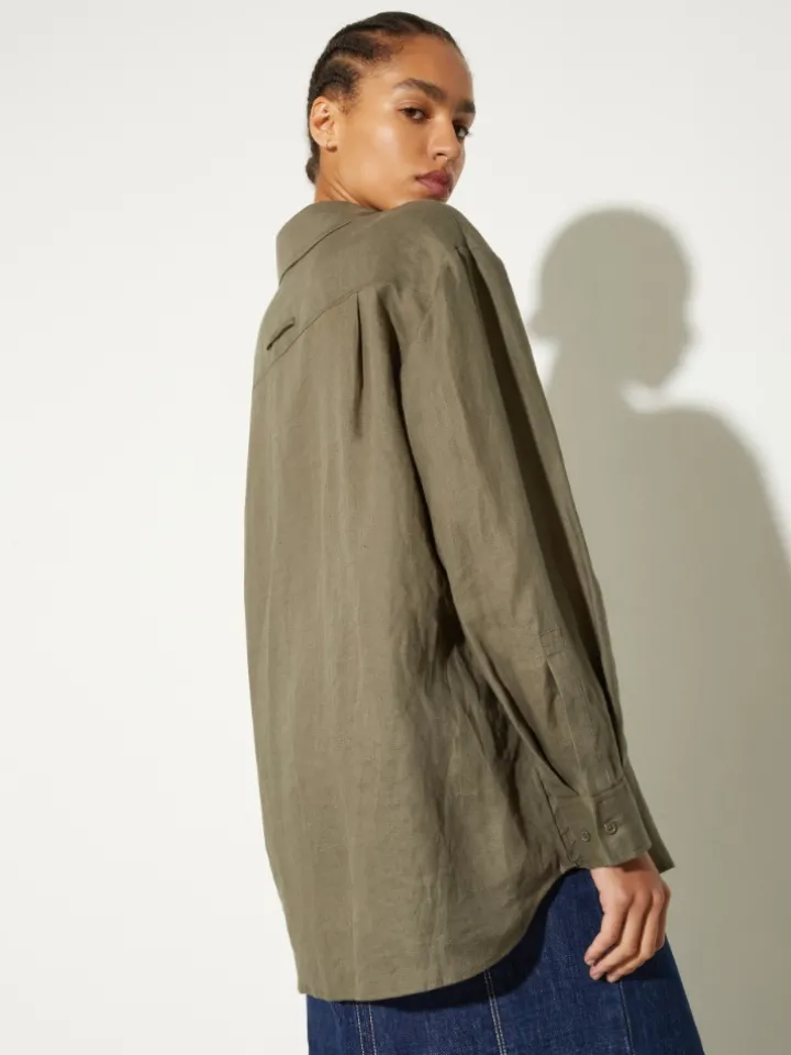 Oversized pure linen shirt - kaki