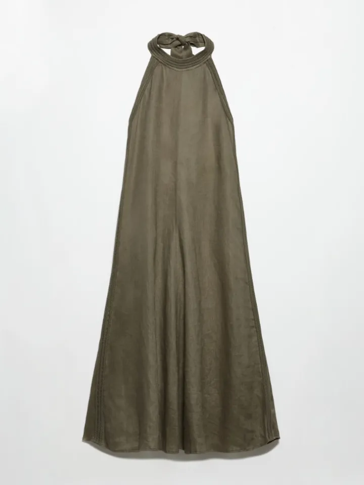 Passementerie linen dress - kaki