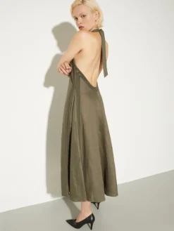 Passementerie linen dress - kaki
