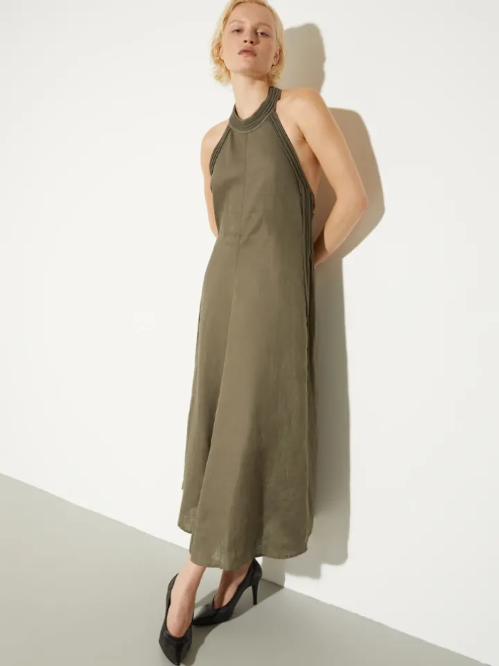 Passementerie linen dress - kaki