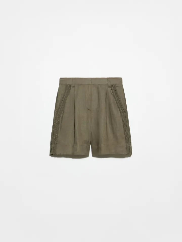 Passementerie linen shorts - kaki