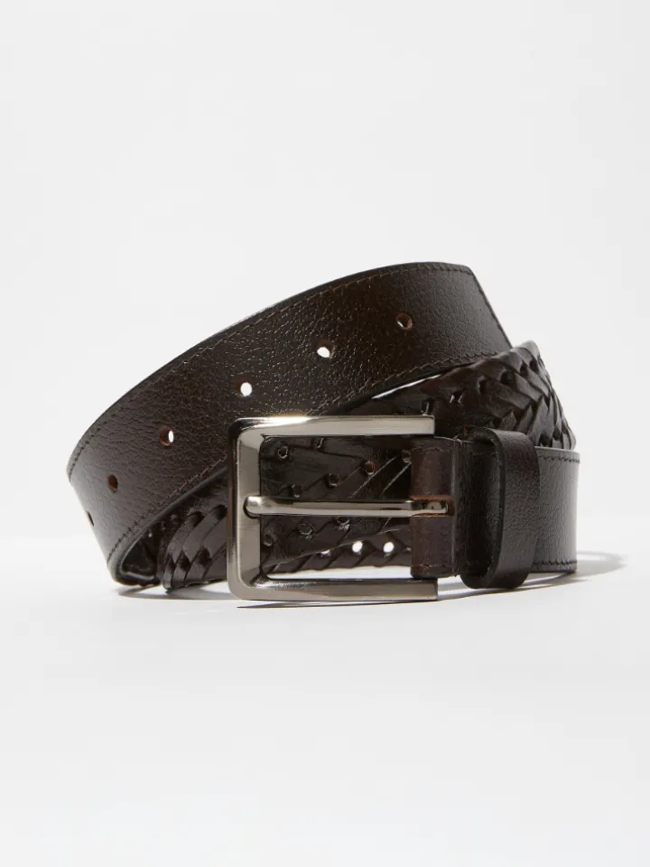 Perforated leather belt - chocolate