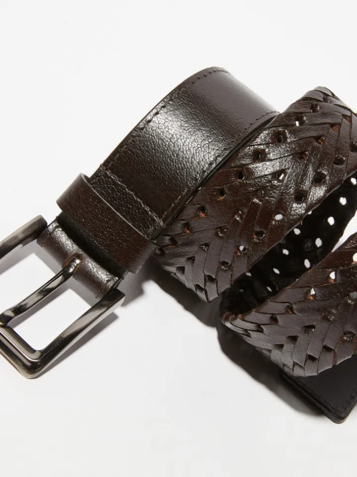Perforated leather belt - chocolate