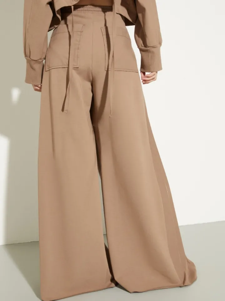 Pleated cotton-fleece joggers - mud