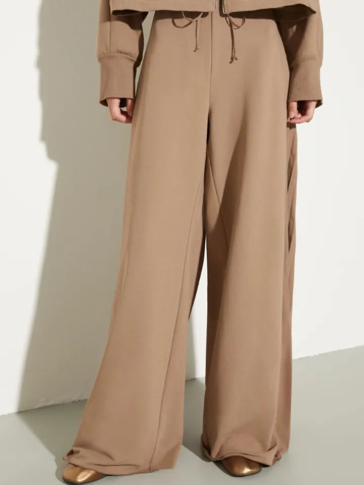 Pleated cotton-fleece joggers - mud