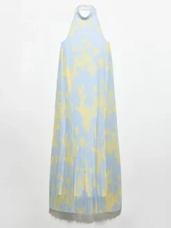Pleated jersey halterneck dress - dust blue