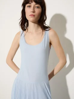 Pleated jersey long dress - light blue