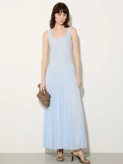 Pleated jersey long dress - light blue