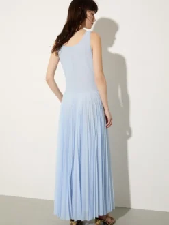 Pleated jersey long dress - light blue