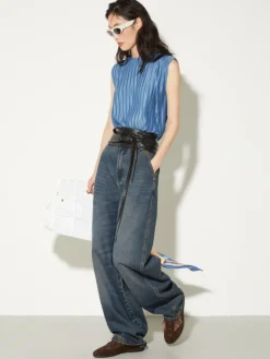 Pleated jersey top - sky blue