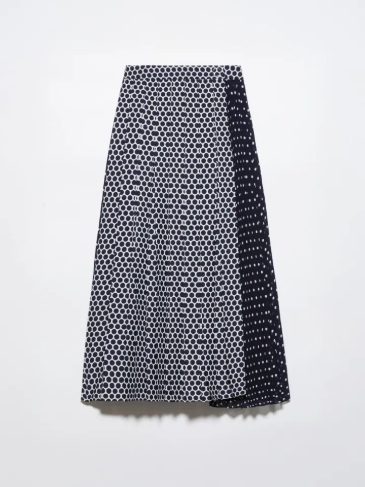 Pleated polka-dot wrap skirt - black
