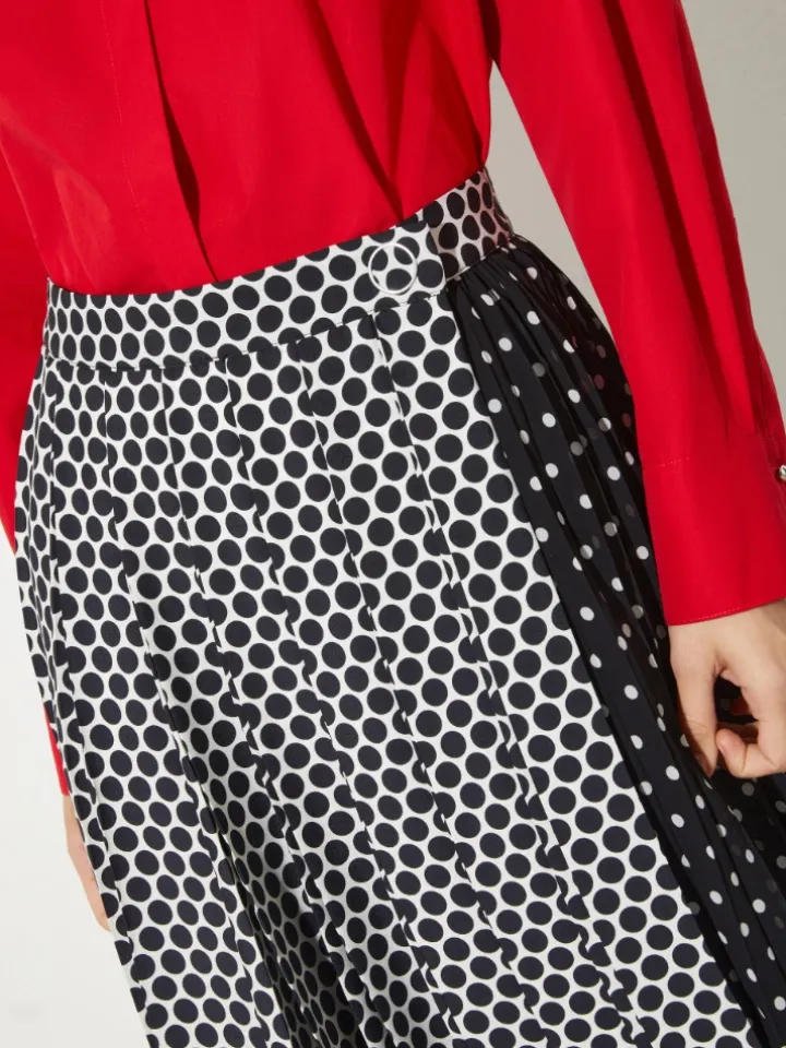 Pleated polka-dot wrap skirt - black