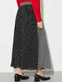 Pleated polka-dot wrap skirt - black