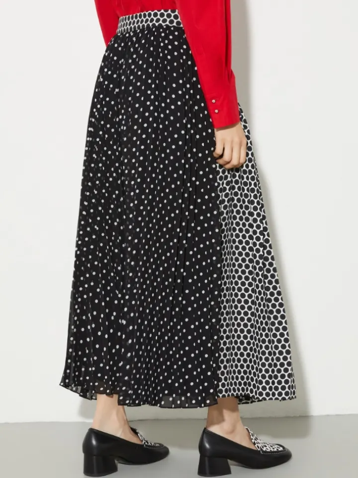 Pleated polka-dot wrap skirt - black