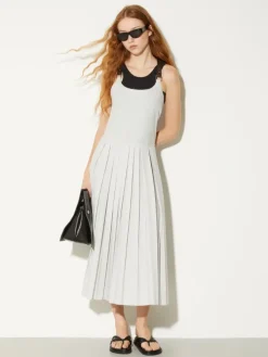Pleated poplin midi dress - ice