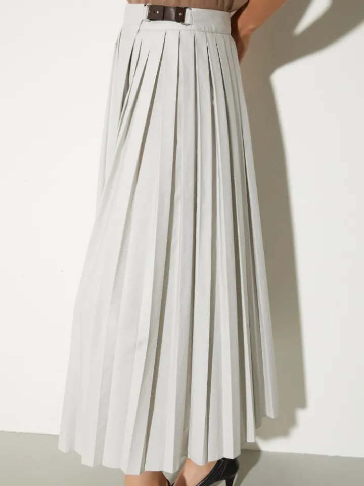 Pleated poplin midi skirt - ice