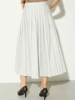 Pleated poplin midi skirt - ice