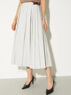 Pleated poplin midi skirt - ice