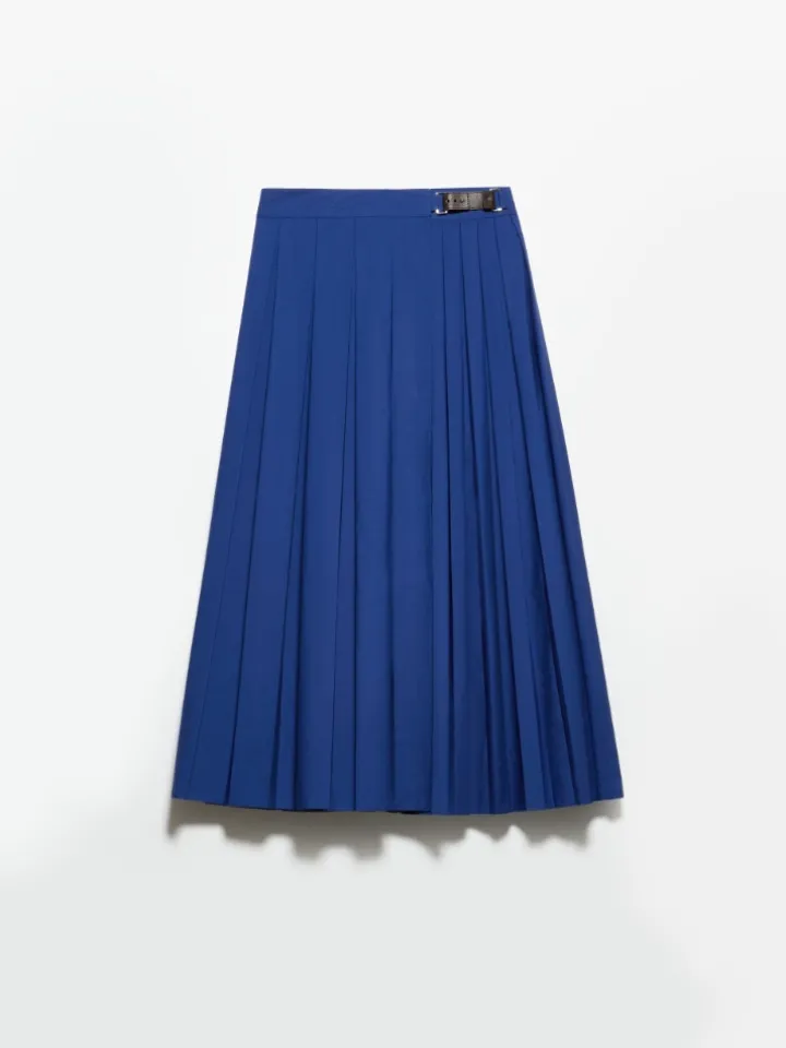 Pleated poplin midi skirt - indigo