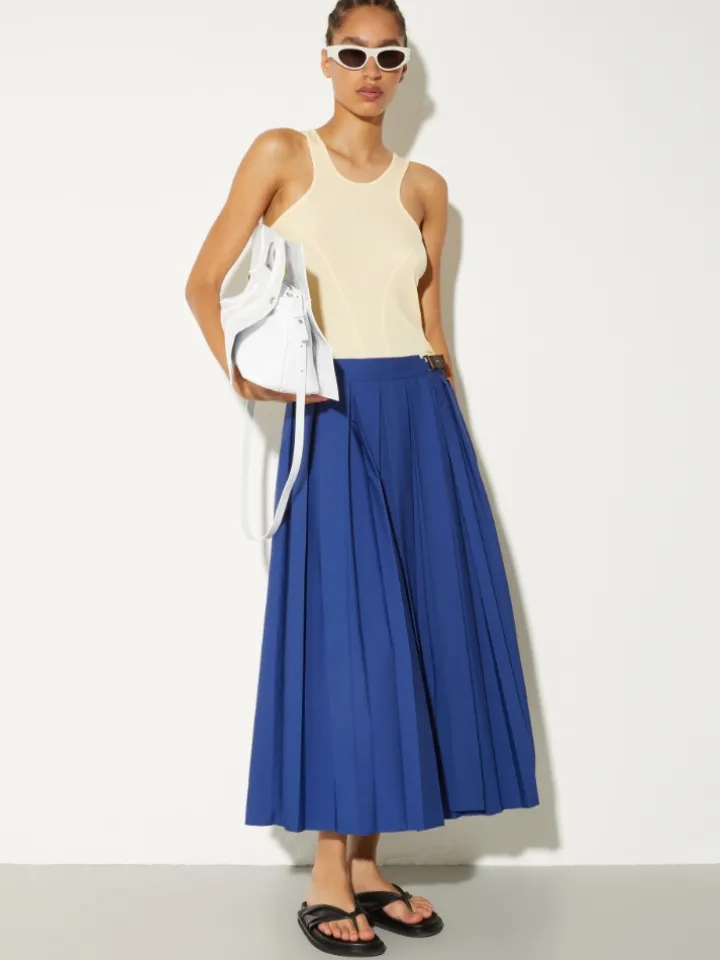 Pleated poplin midi skirt - indigo