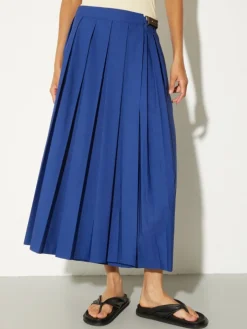 Pleated poplin midi skirt - indigo