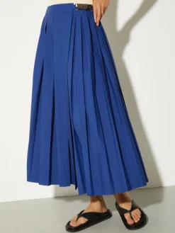 Pleated poplin midi skirt - indigo