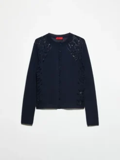 Pointelle-knit cotton cardigan - navy