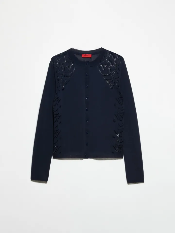 Pointelle-knit cotton cardigan - navy