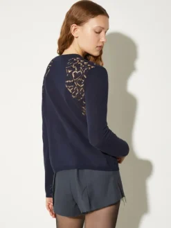 Pointelle-knit cotton cardigan - navy