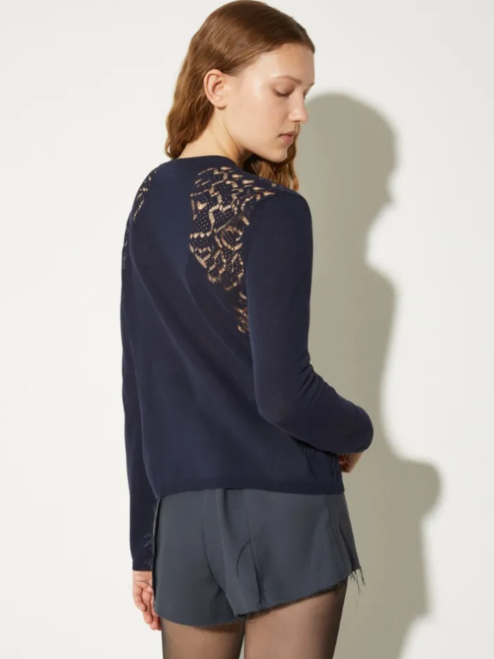 Pointelle-knit cotton cardigan - navy