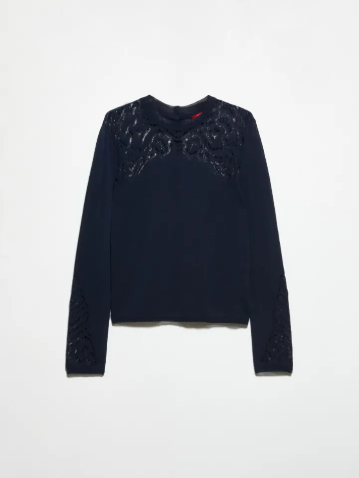 Pointelle-knit cotton jumper - navy