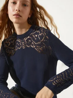 Pointelle-knit cotton jumper - navy